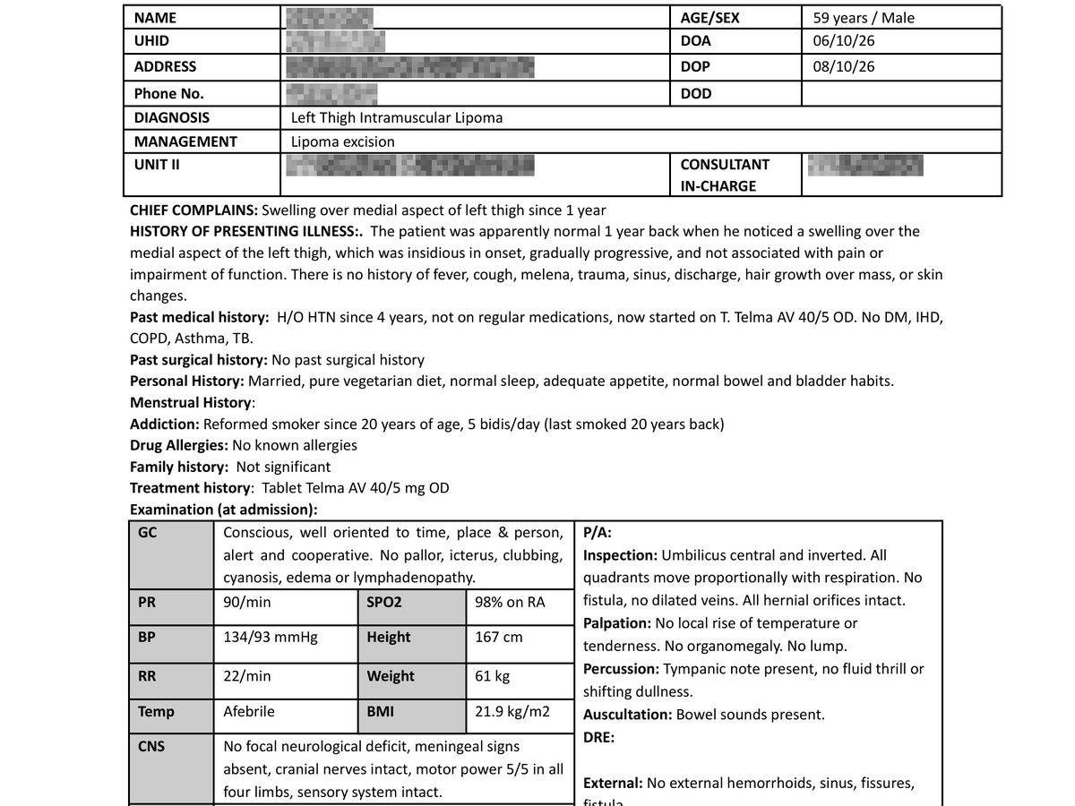 The same history, typed into the draft discharge summary