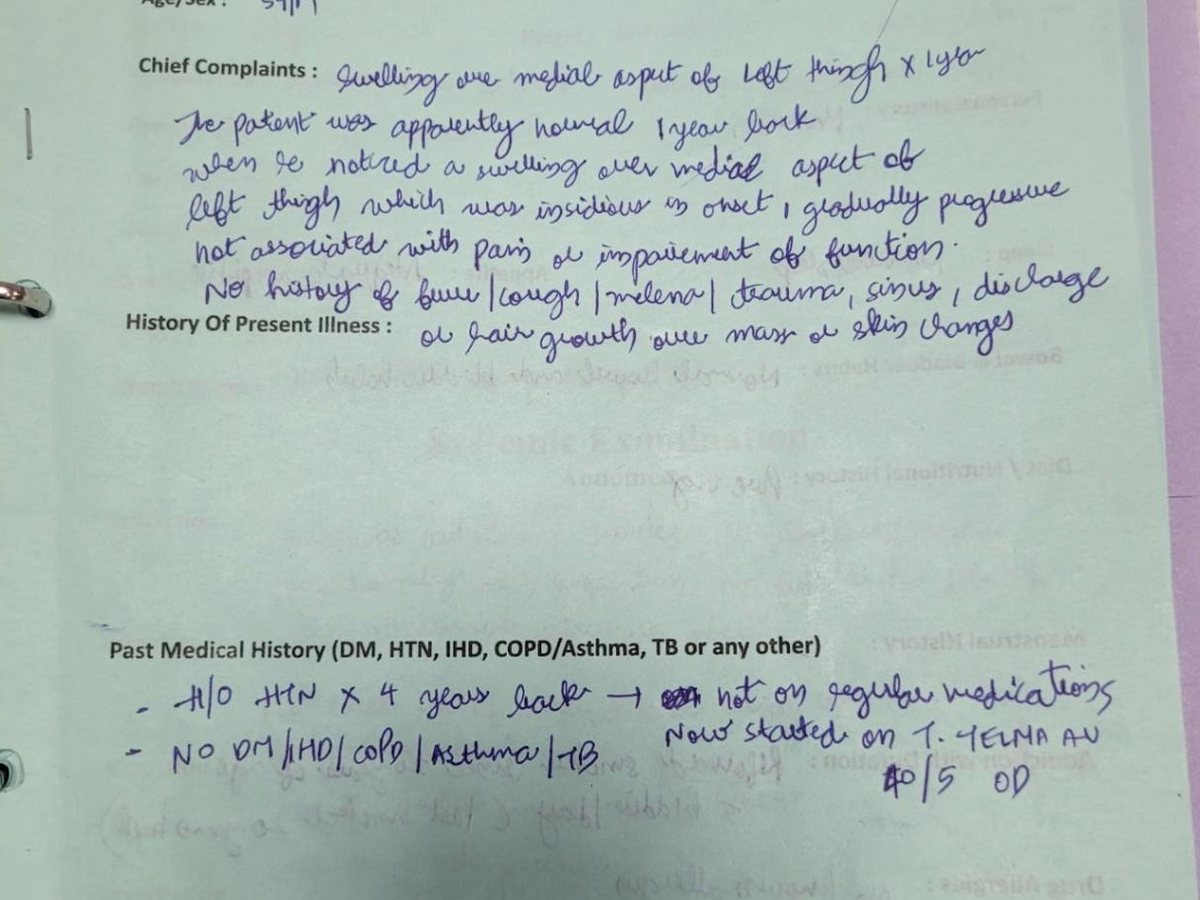 A handwritten page from a patient's file